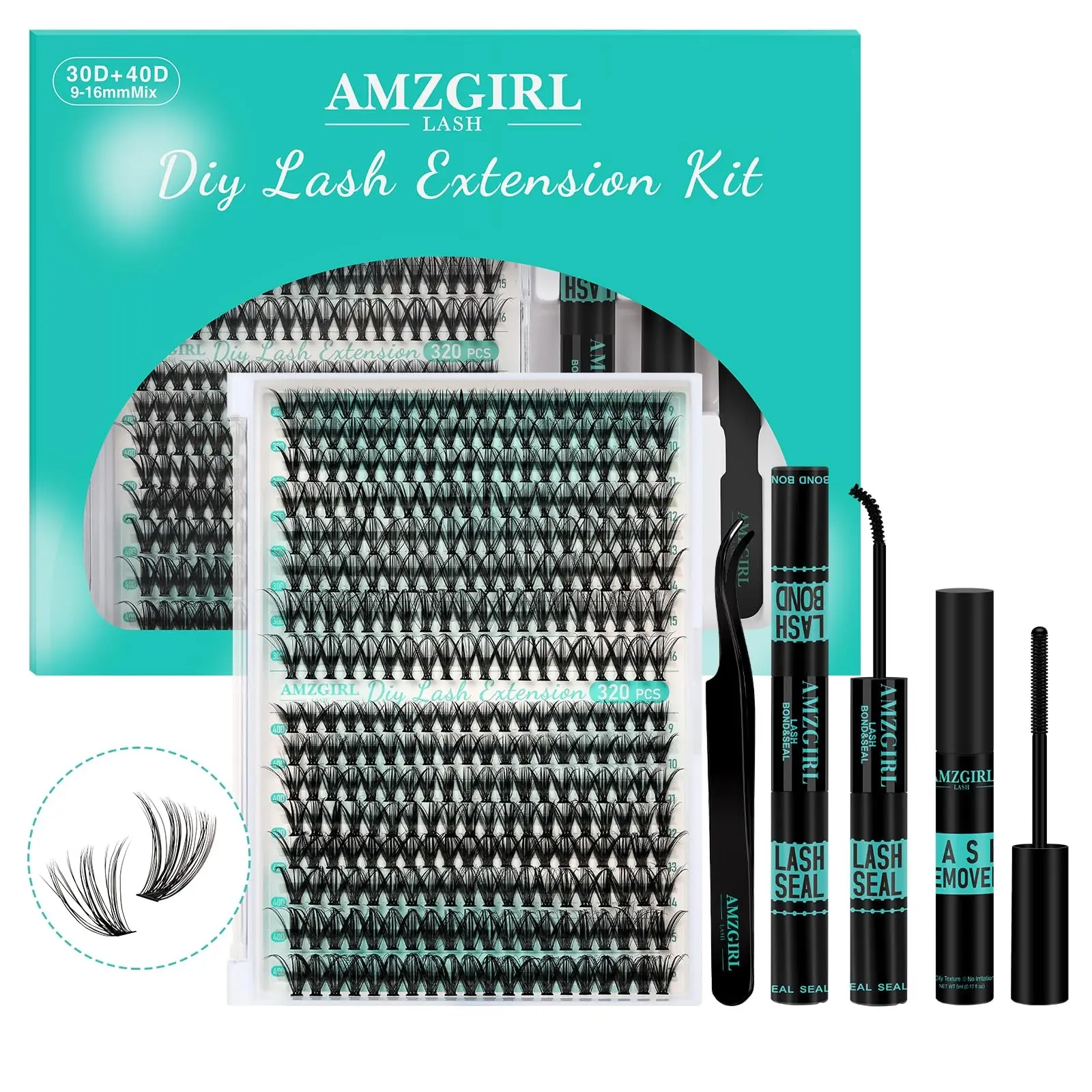 Pawotence Lash Extension Kit DIY 280pcs Lash Clusters Eyelash Extension Kit, 9-16mm 30D 40D Individual Lashes Kit with L