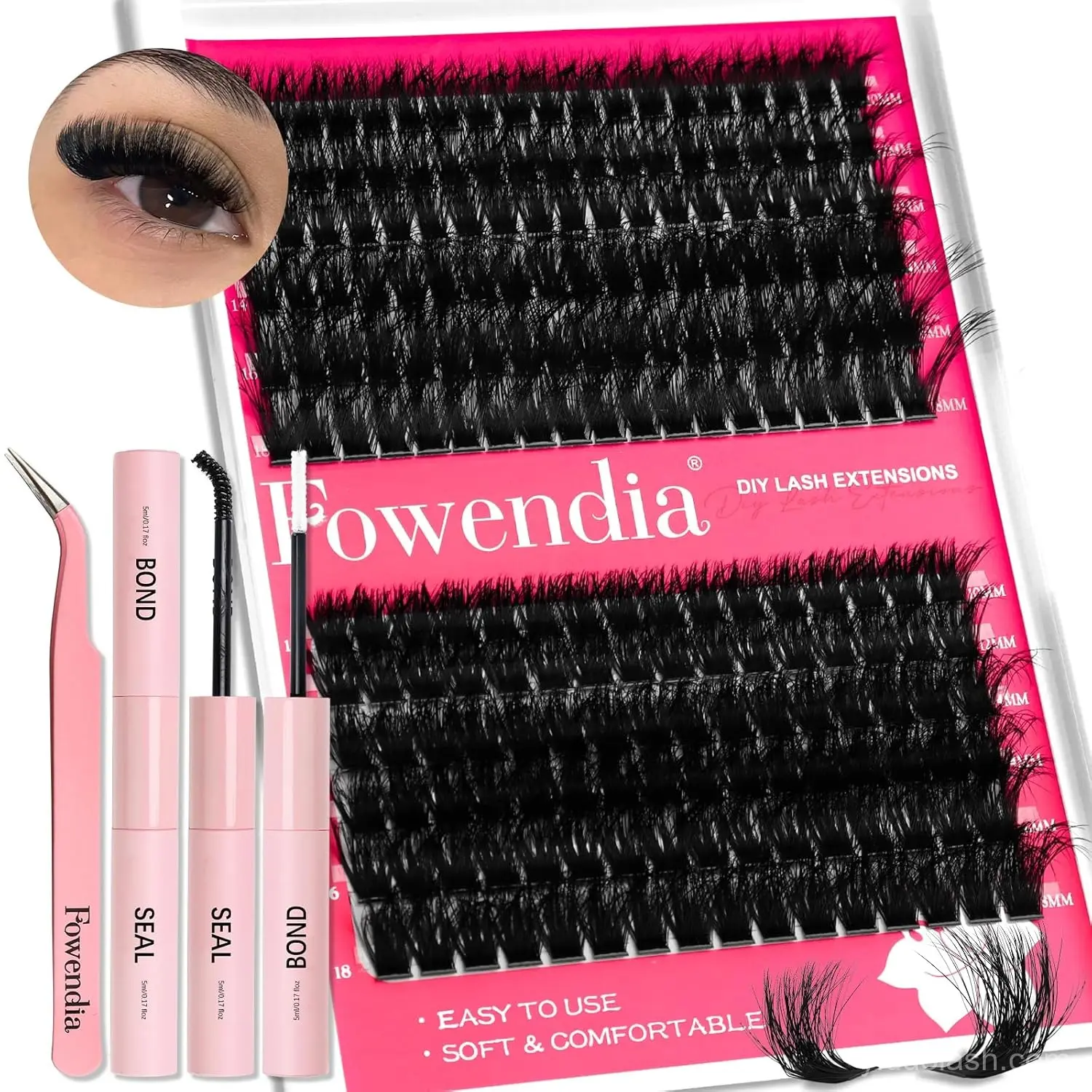 Fowendia Lash Clusters Kit unboxing - 80D and 100D lash trays with bond and seal