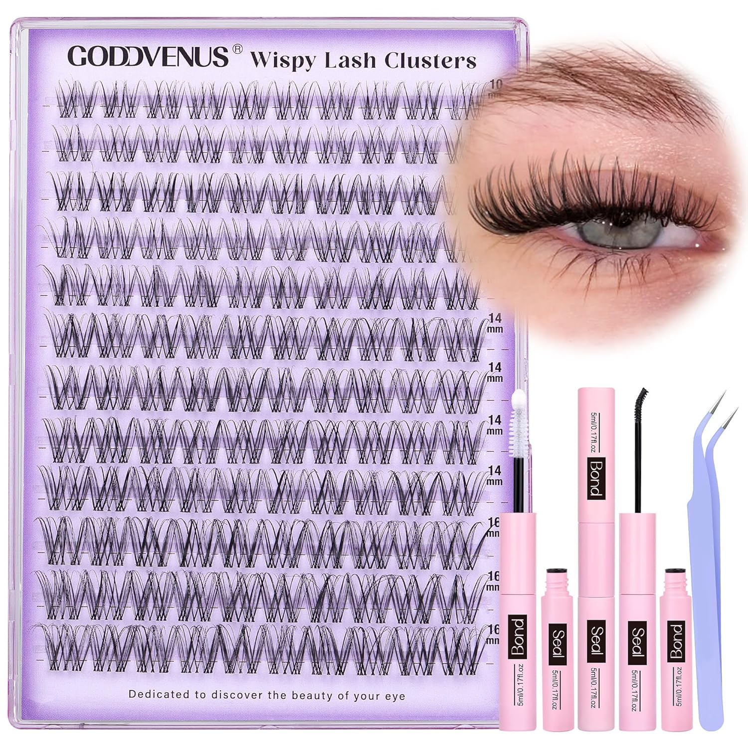 Goddvenus Invisible Band Lash Clusters Kit — wispy C-curl individual lashes
