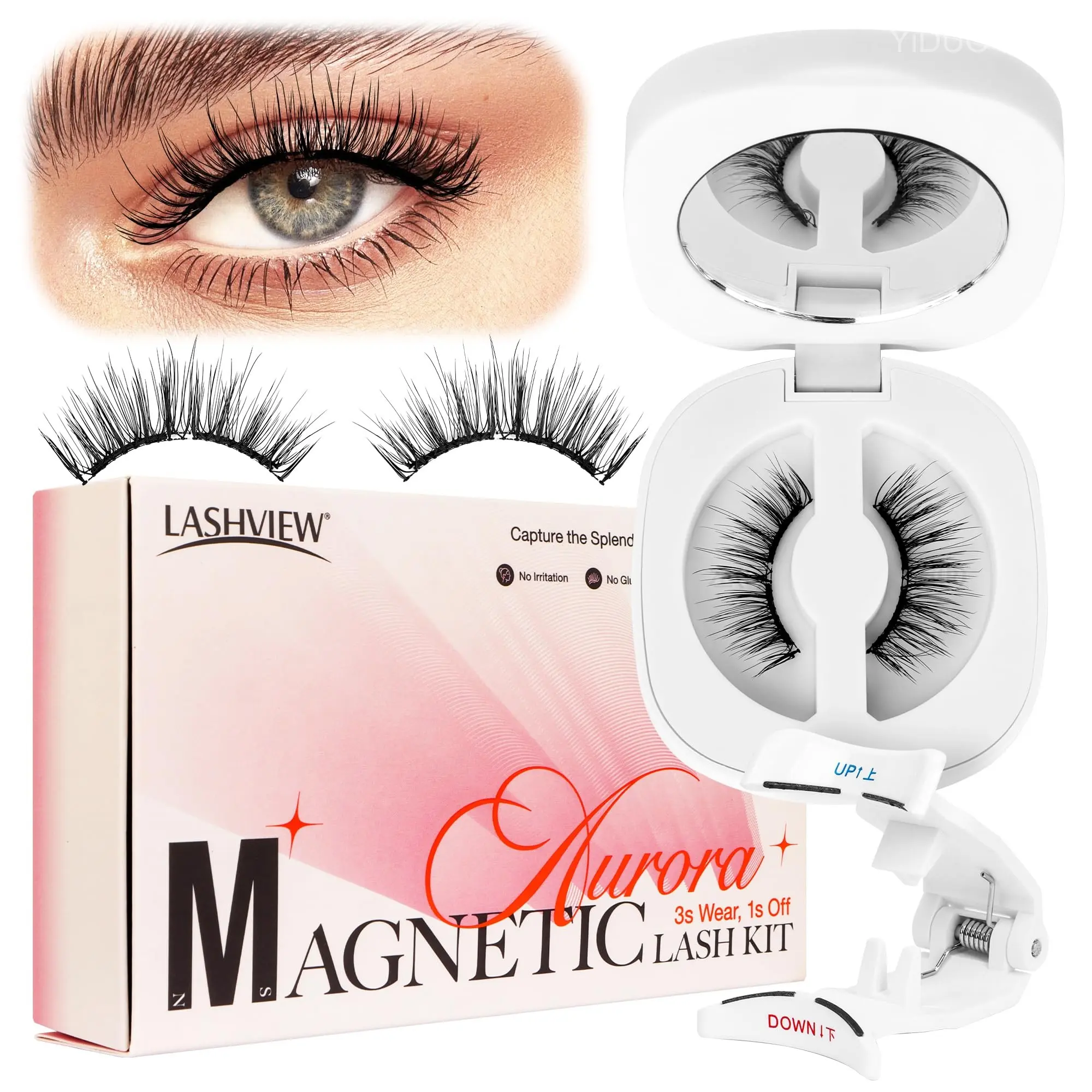LASHVIEW Magnetic Eyelashes with Applicator — reusable no-glue sandwich-style lashes