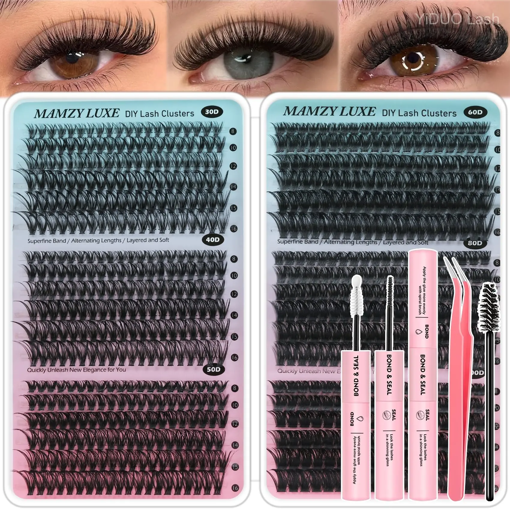 Mamzy Luxe 708pc Lash Clusters Kit - 6 Styles Wispy DIY Extensions