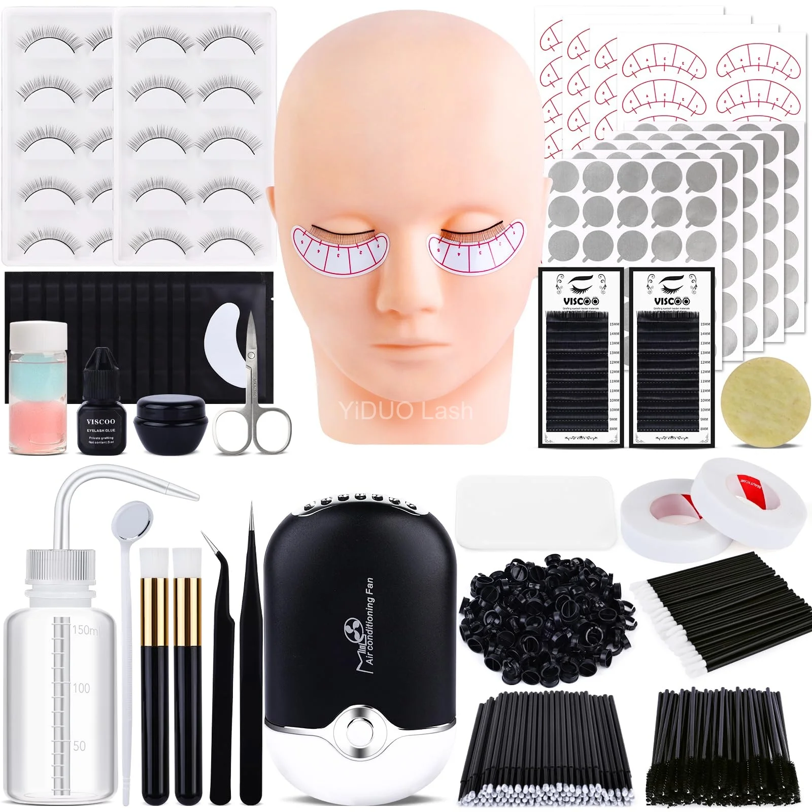 Mannequin Head Lash Extension Starter Kit — complete beginner setup with practice head and lash trays