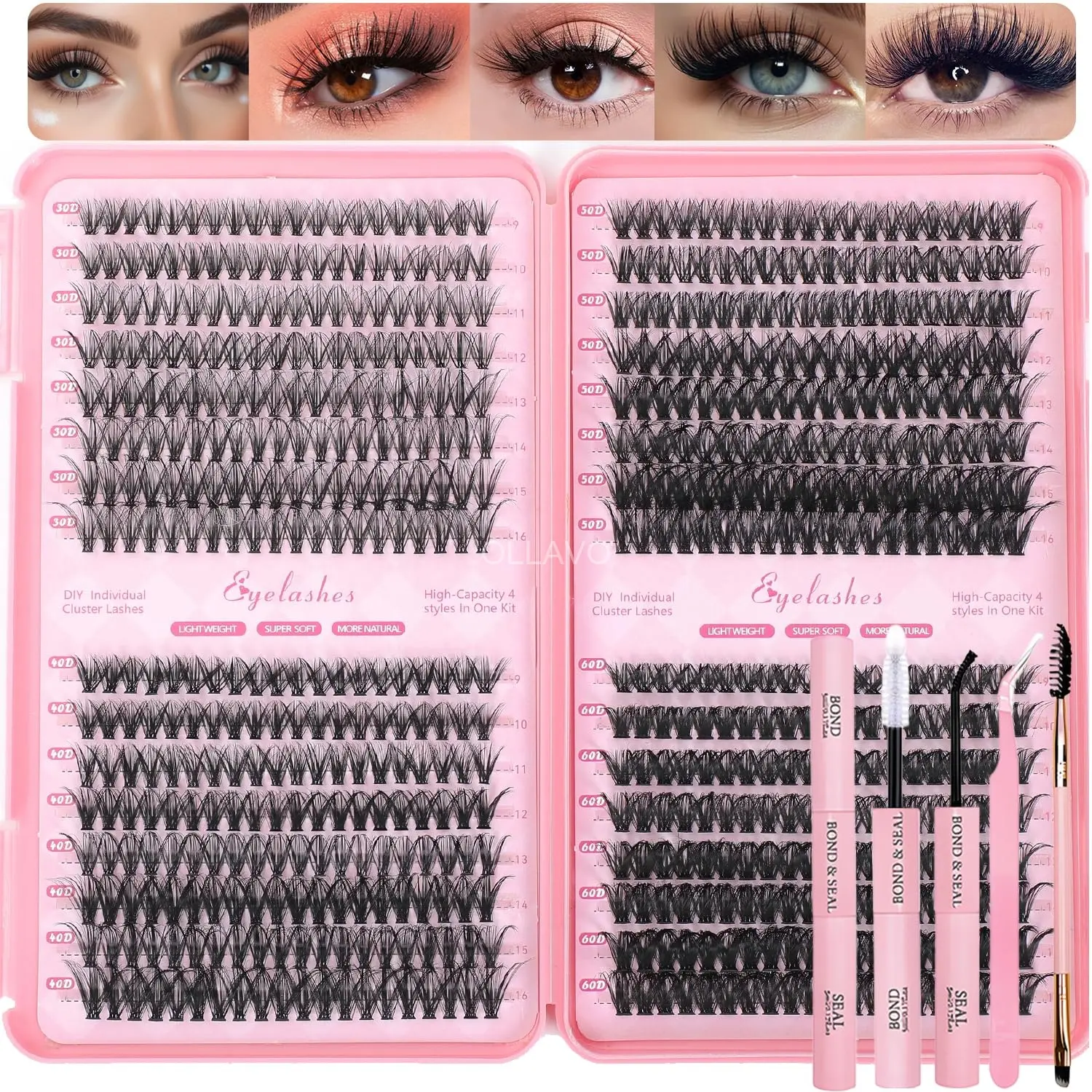 OLLAVO 640pc Lash Clusters Kit — 30D-60D D-Curl DIY Extensions