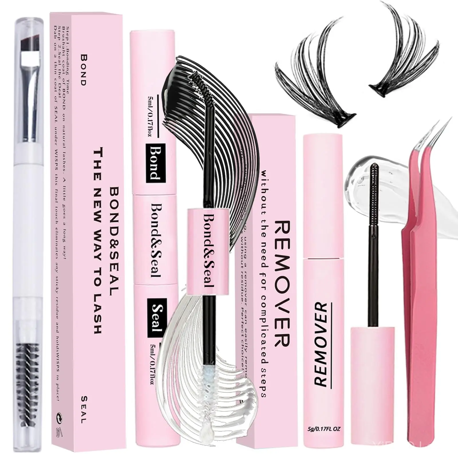 Qiveaory Lash Bond and Seal Kit 4 Pcs with remover tweezers and spoolie brush