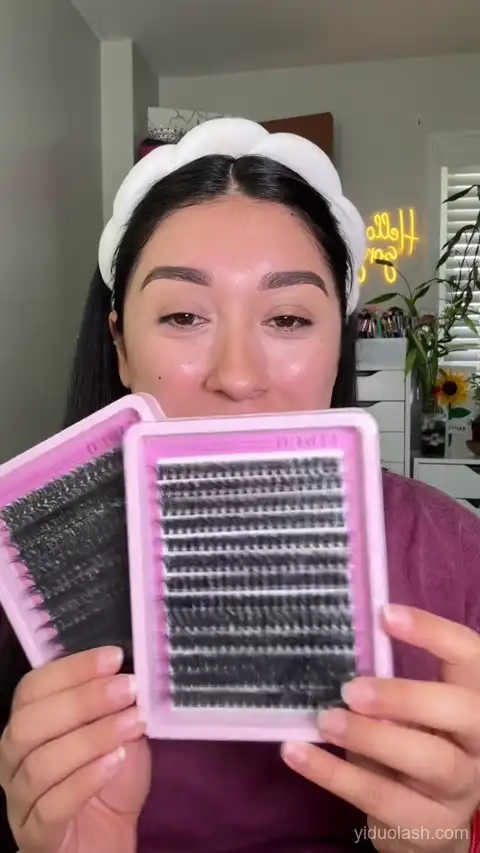 Close-up of YIDUO lash clusters showing their soft fluffy wispy texture